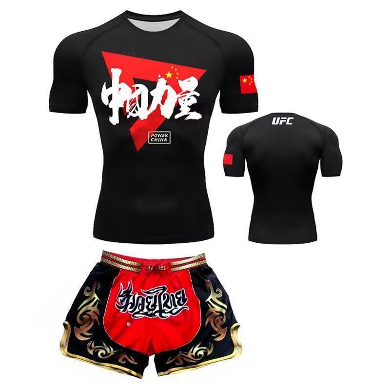 Boxing Training Wear Muay Thai Boxing Clothes Shorts Men's UFC Sanda Quick-Drying Short-Sleeved T-shirt Customization - SURPHY