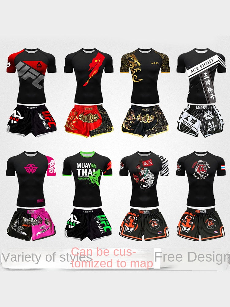 Boxing Training Wear Muay Thai Boxing Clothes Shorts Men's UFC Sanda Quick-Drying Short-Sleeved T-shirt Customization - SURPHY