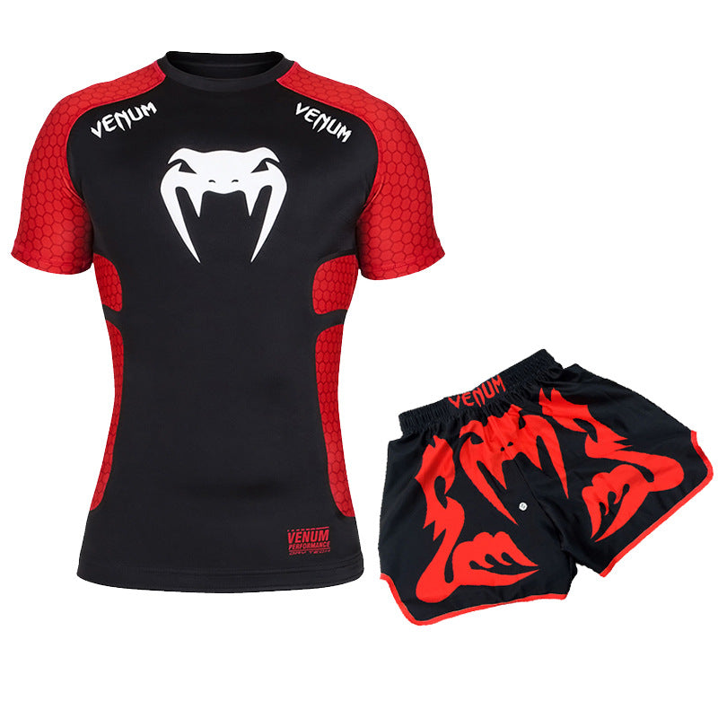 Training Wear UFC Suit Men's Boxing Tight Quick Drying Clothes Thai Boxing Short Sleeve Shorts Gym Fighting - SURPHY