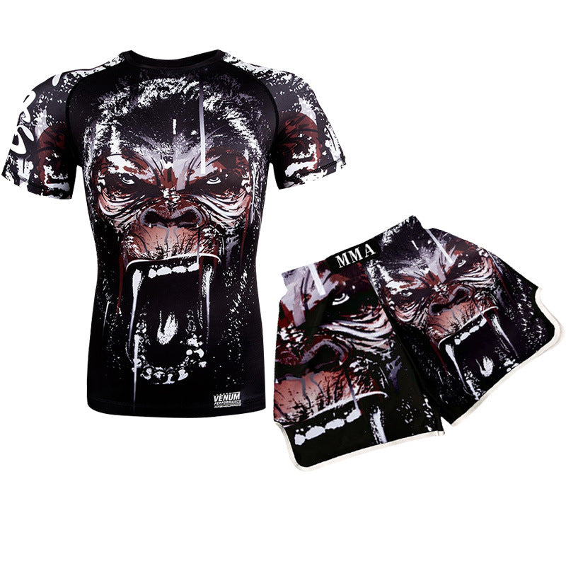 Training Wear UFC Suit Men's Boxing Tight Quick Drying Clothes Thai Boxing Short Sleeve Shorts Gym Fighting - SURPHY