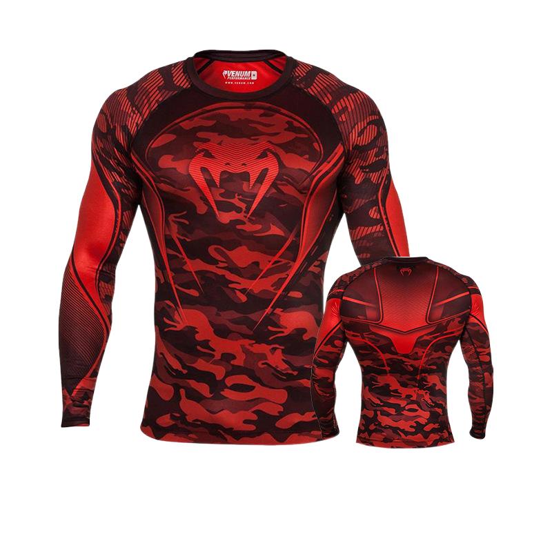 Boxing Shirt Muay Thai Tight Long Sleeve Fitness Training Combat Running Fighting T-Shirt Martial Arts Sportswear Venom Top - SURPHY