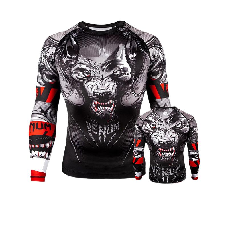 Boxing Shirt Muay Thai Tight Long Sleeve Fitness Training Combat Running Fighting T-Shirt Martial Arts Sportswear Venom Top - SURPHY