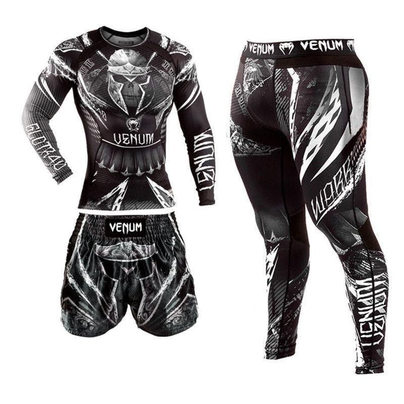 New Boxing Pants Combat MMA Mixed Martial Arts UFC Running Sports Training Quick-Dry Pants Venom Three-Piece Set - SURPHY