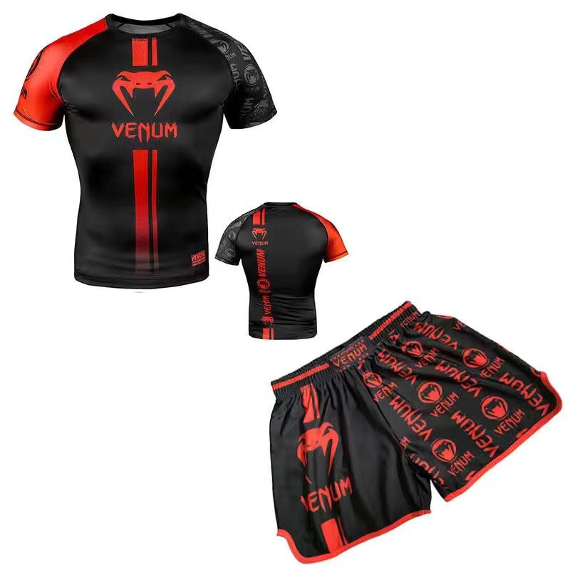 Training Wear UFC Suit Men's Boxing Tight Quick Drying Clothes Thai Boxing Short Sleeve Shorts Gym Fighting - SURPHY